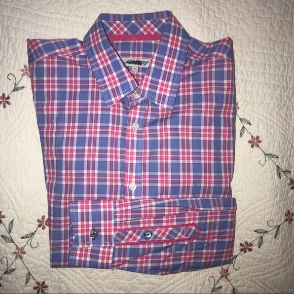 Jeremy Argyle NYC Pink Plaid Button Up Shirt Size Medium - Picture 2 of 5